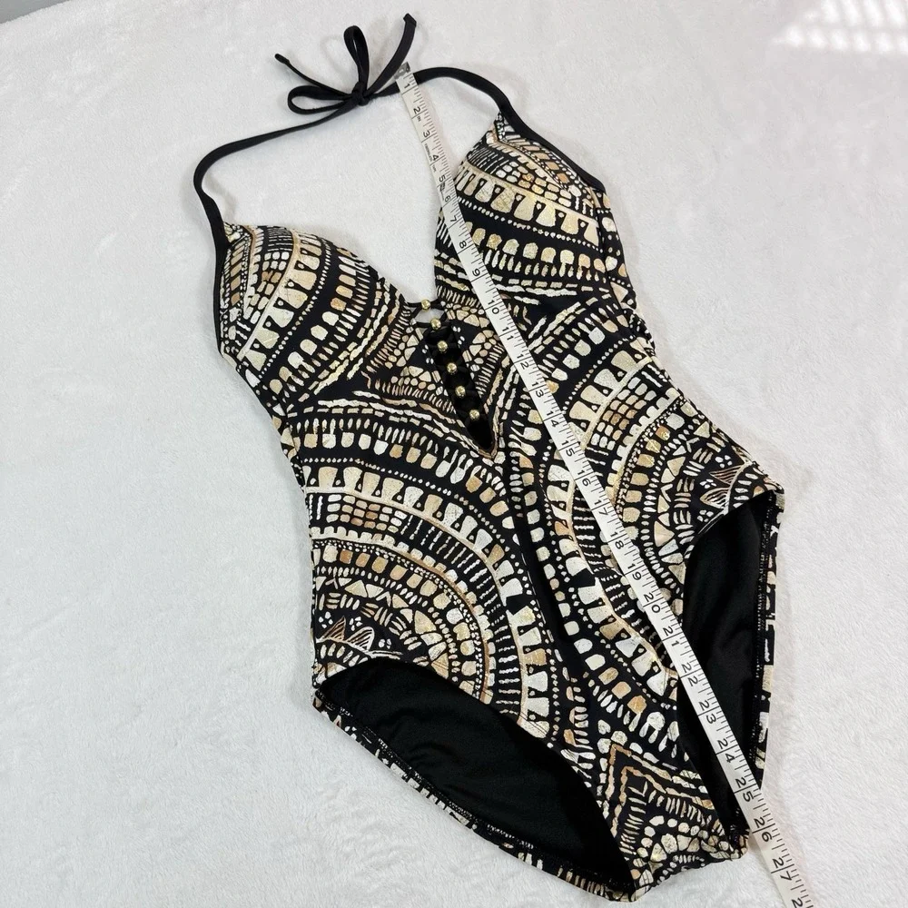 NWT Kenneth Cole Desert Romance Plunging Neck Bathing Suit Halter Size S New